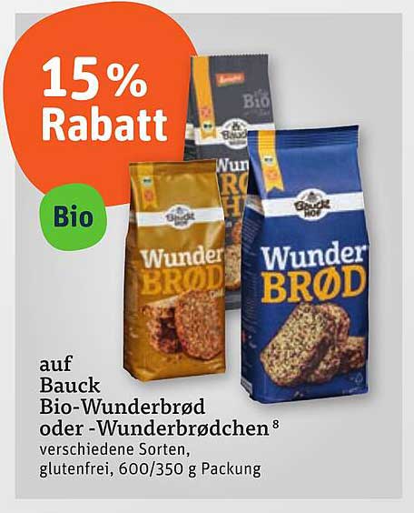 15 % Rabatt auf Bauck Bio-Wunderbrød oder -Wunderbrødchen