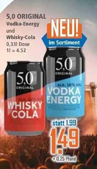 5,0 ORIGINAL Vodka-Energy und Whisky-Cola 0,33l Dose