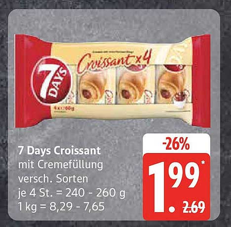 7 Days Croissant mit Cremefüllung, verschiedene Sorten