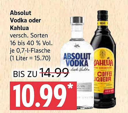 Absolut Vodka oder Kahlua – bis zu 14,99 €