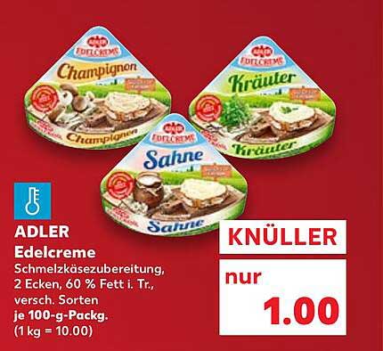 ADLER Edelcreme Schmelzkäsezubereitung, 2 Ecken, 60 % Fett i. Tr., verschiedene Sorten