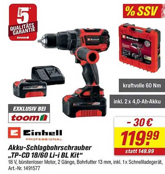 Akku-Schlagbohrschrauber „TP-CD 18/60 Li-i BL Kit“