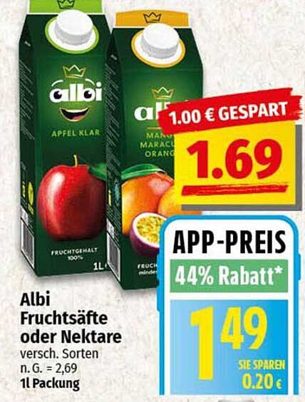 Albi Fruchtsäfte oder Nektare 1L - App-Preis 1,49 €