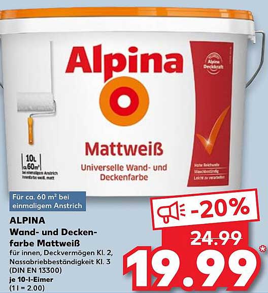 ALPINA Wand- und Deckenfarbe Mattweiß 10L