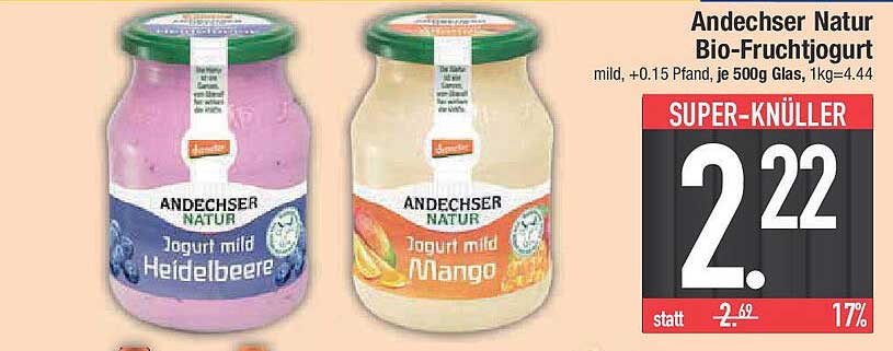 Andechser Natur Bio-Fruchtjoghurt Heidelbeere oder Mango 500g