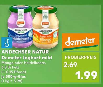 ANDECHSER NATUR Demeter Joghurt mild – Mango oder Heidelbeere