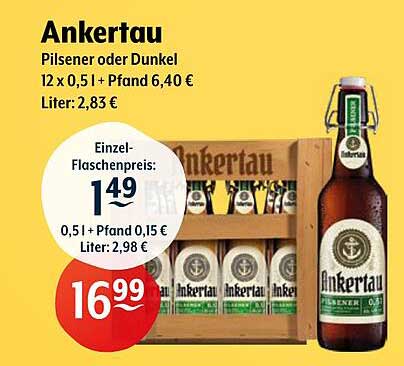 Ankertau Pilsener oder Dunkel - 12 x 0,5l für nur 16,99 €