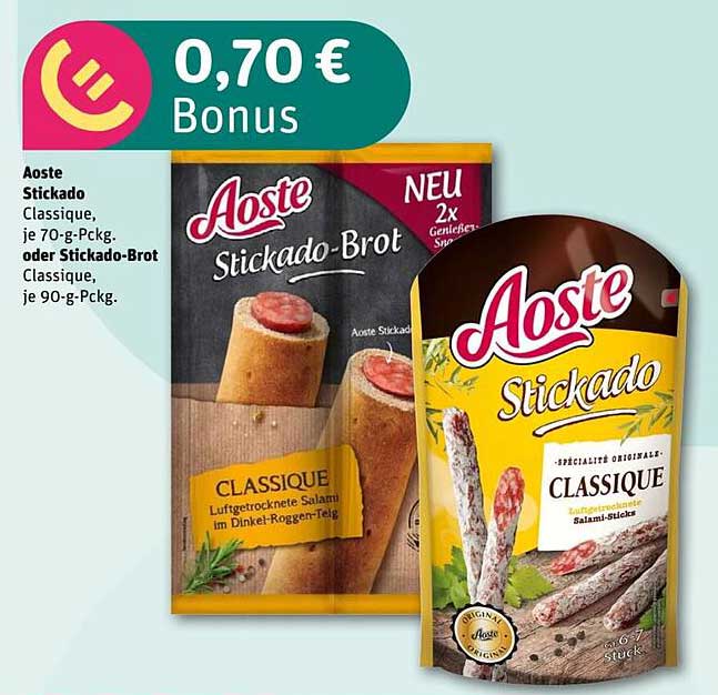 Aoste Stickado Classique oder Stickado-Brot Classique, je 70-g-Pckg. oder 90-g-Pckg.