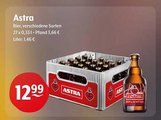 Astra Bier, verschiedene Sorten 27 x 0,33 l + Pfand 3,66 €