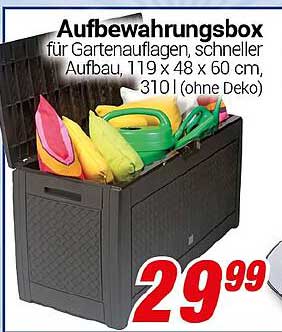 Aufbewahrungsbox für Gartenauflagen, schneller Aufbau, 119 x 48 x 60 cm, 310 l (ohne Deko)