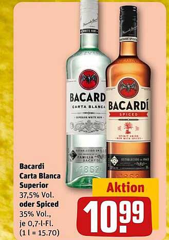 Bacardi Carta Blanca Superior oder Spiced 0,7 l für 10,99 €