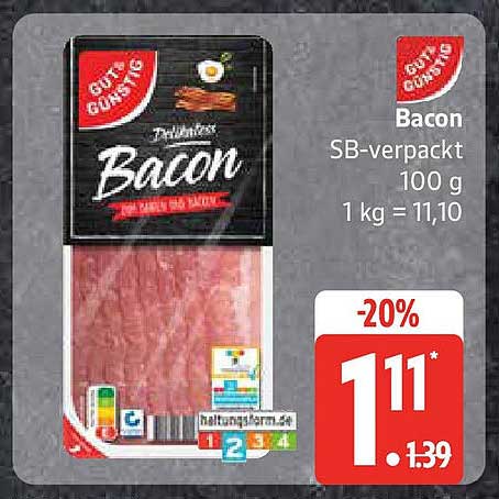 Bacon 100 g, 20% reduziert