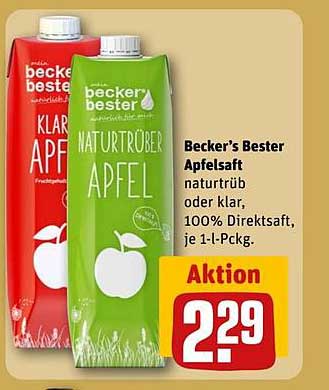 Becker's Bester Apfelsaft naturtrüb oder klar, 100% Direktsaft, je 1-l-Pckg.