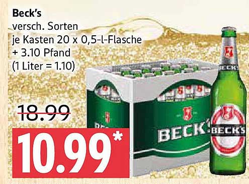 Beck's Bier – 20 x 0,5 l Flasche zum Aktionspreis