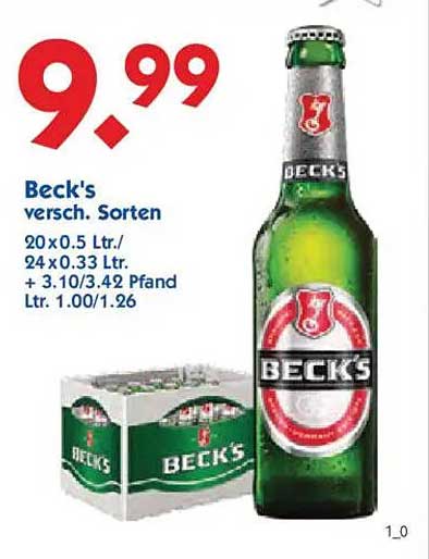 Beck's verschiedene Sorten 20 x 0,5 Ltr. für 9,99 €
