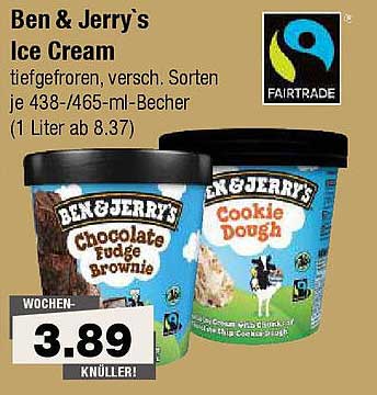 Ben & Jerry's Ice Cream, tiefgefroren, versch. Sorten je 438-/465-ml-Becher