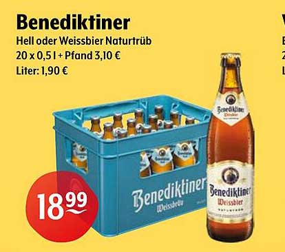 Benediktiner Hell oder Weissbier Naturtrüb 20 x 0,5 l