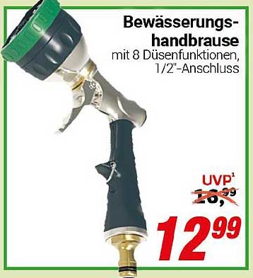 Bewässerungs-Handbrause mit 8 Düsenfunktionen, 1/2"-Anschluss