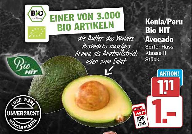 Bio HIT Avocado - Hass Sorte - Jetzt für nur 1,- Euro!