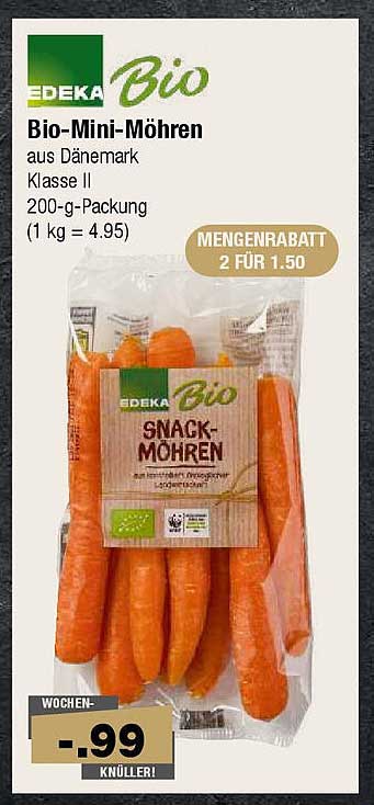 Bio-Mini-Möhren aus Dänemark - 200-g-Packung