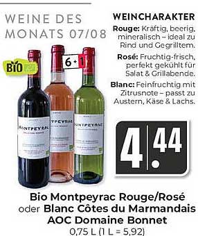 Bio Montpeyraic Rouge/Rosé oder Blanc Côtes du Marmandais AOC Domaine Bonnet 0,75 L