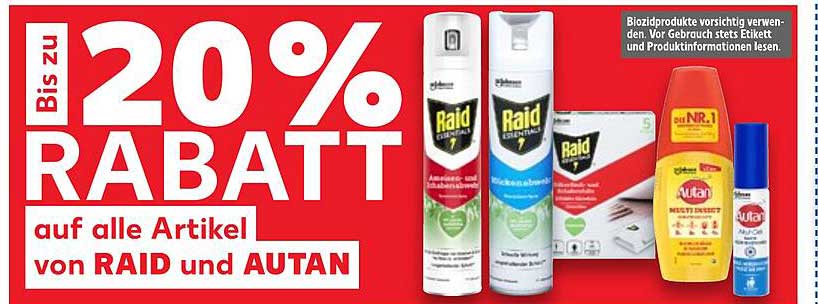 Bis zu 20% RABATT auf alle Artikel von RAID und AUTAN