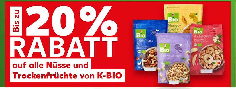 Bis zu 20% Rabatt auf alle Nüsse und Trockenfrüchte von K-BIO
