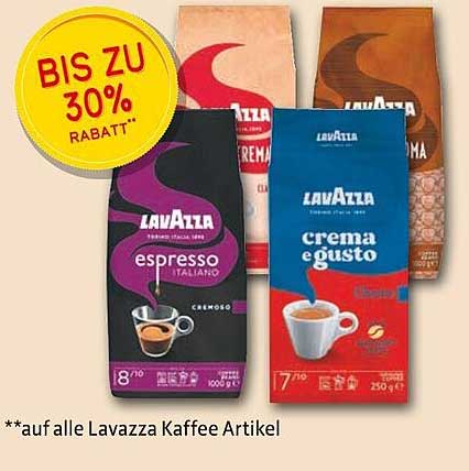 Bis zu 30% Rabatt auf alle Lavazza Kaffee Artikel