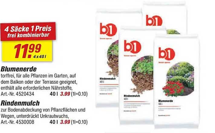 Blumenerde und Rindenmulch – 4 Säcke zum Preis von 1