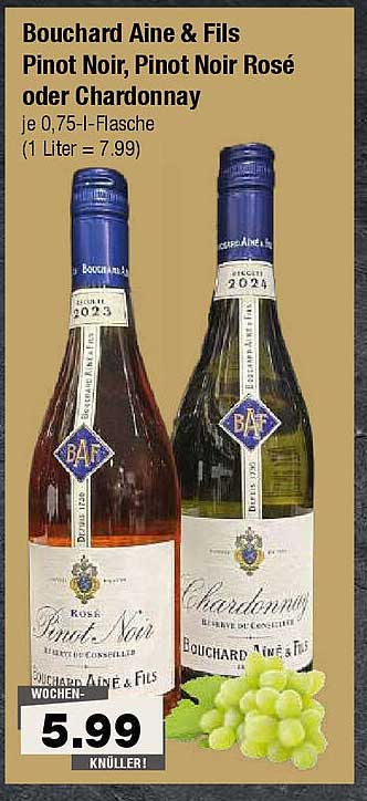 Bouchard Aine & Fils Pinot Noir, Pinot Noir Rosé oder Chardonnay 0,75 l-Flasche