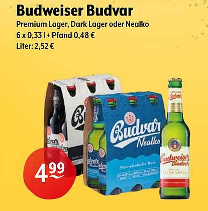 Budweiser Budvar Premium Lager, Dark Lager oder Nealko 6 x 0,33 l
