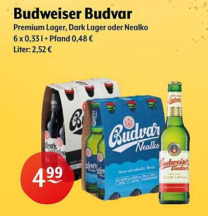 Budweiser Budvar - Premium Lager, Dark Lager oder Nealko 6 x 0,33 l