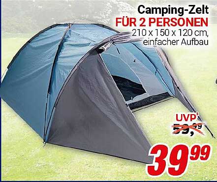 Camping-Zelt FÜR 2 PERSONEN 210 x 150 x 120 cm, einfacher Aufbau