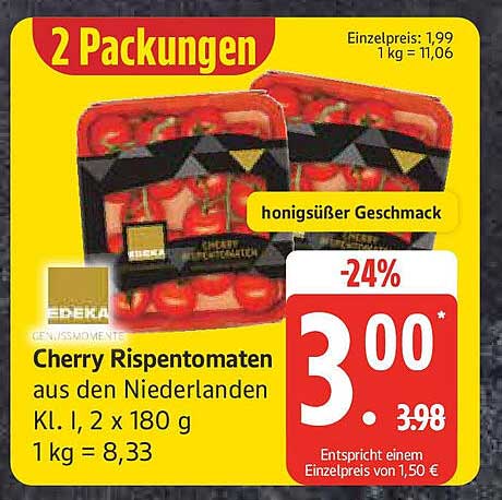 Cherry Rispetomaten aus den Niederlanden – 2 Packungen