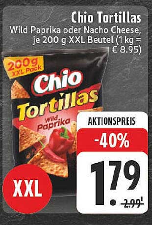 Chio Tortillas Wild Paprika oder Nacho Cheese, je 200 g XXL Beutel