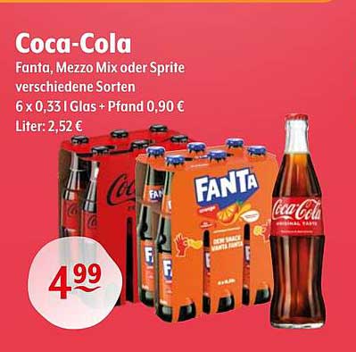 Coca-Cola, Fanta, Mezzo Mix oder Sprite - 6 x 0,33 L