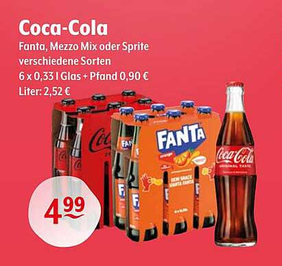 Coca-Cola, Fanta, Mezzo Mix oder Sprite - 6 x 0,33 L für nur 4,99 €