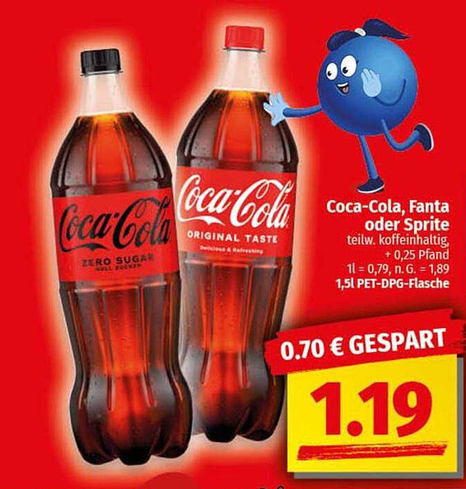 Coca-Cola, Fanta oder Sprite 1,5l PET-DPG-Flasche