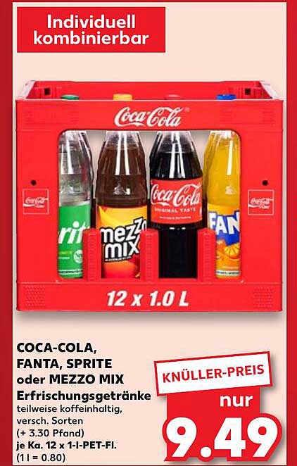 Coca-Cola, Fanta, Sprite oder Mezzo Mix 12 x 1,0 L