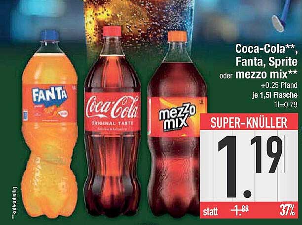 Coca-Cola, Fanta, Sprite oder mezzo mix 1,5l Flasche