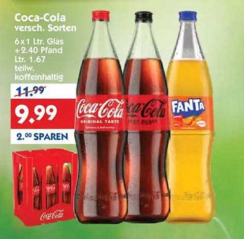 Coca-Cola und Fanta 6x1 Ltr. Glas - Verschiedene Sorten