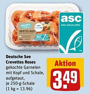Deutsche See Crevettes Roses - gekochte Garnelen mit Kopf und Schale, aufgetaut, je 250-g-Schale