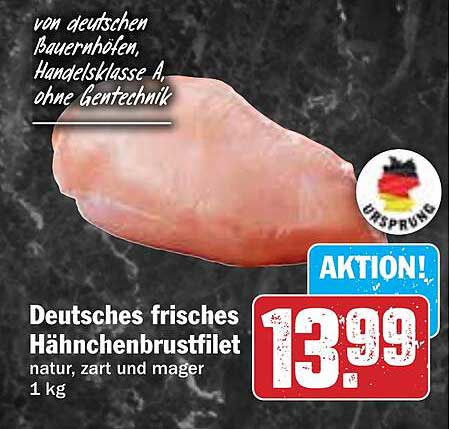 Deutsches frisches Hähnchenbrustfilet, natur, zart und mager - 1 kg