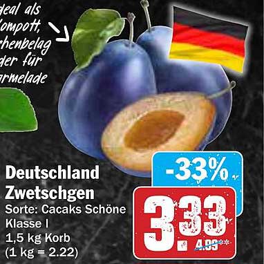 Deutschland Zwetschgen – Cacaks Schöne, 1,5 kg Korb