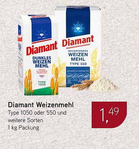 Diamant Weizenmehl Type 1050 oder 550 – 1 kg Packung
