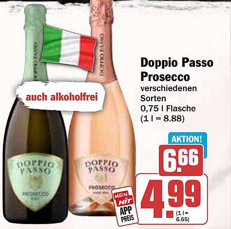 Doppio Passo Prosecco verschiedene Sorten 0,75 l Flasche (1 l = 8,88)