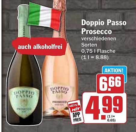 Doppio Passo Prosecco verschiedene Sorten 0,75 l Flasche (1 l = 8,88)