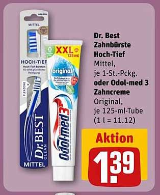Dr. Best Zahnbürste Hoch-Tief Mittel oder Odol-med 3 Zahncreme Original