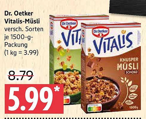 Dr. Oetker Vitalis-Müsli (versch. Sorten, 1500-g-Packung)