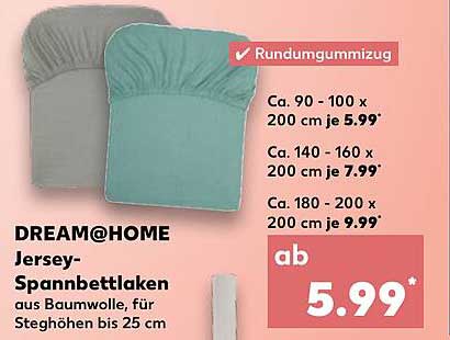 DREAM@HOME Jersey-Spannbettlaken aus Baumwolle